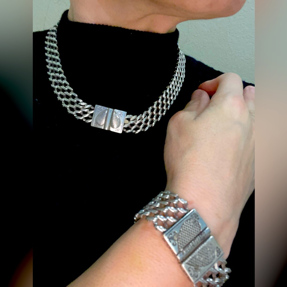 RETIRED AUTHENTIC BRIGHTON CHAIN MAIL MULTI LINK SET NECKLACE, BRACELET&EARRINGS - Picture 3 of 13